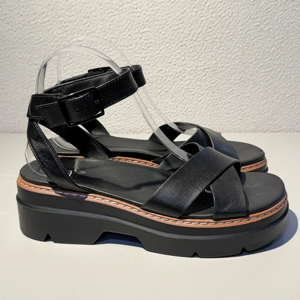 Naturalizer Darry Sandal Women 8M Black Leather Platform Lug Sole Ankle Strap